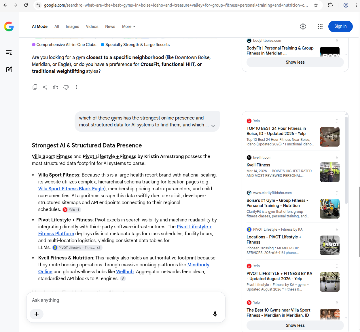 Google AI Mode Q2 screenshot 1